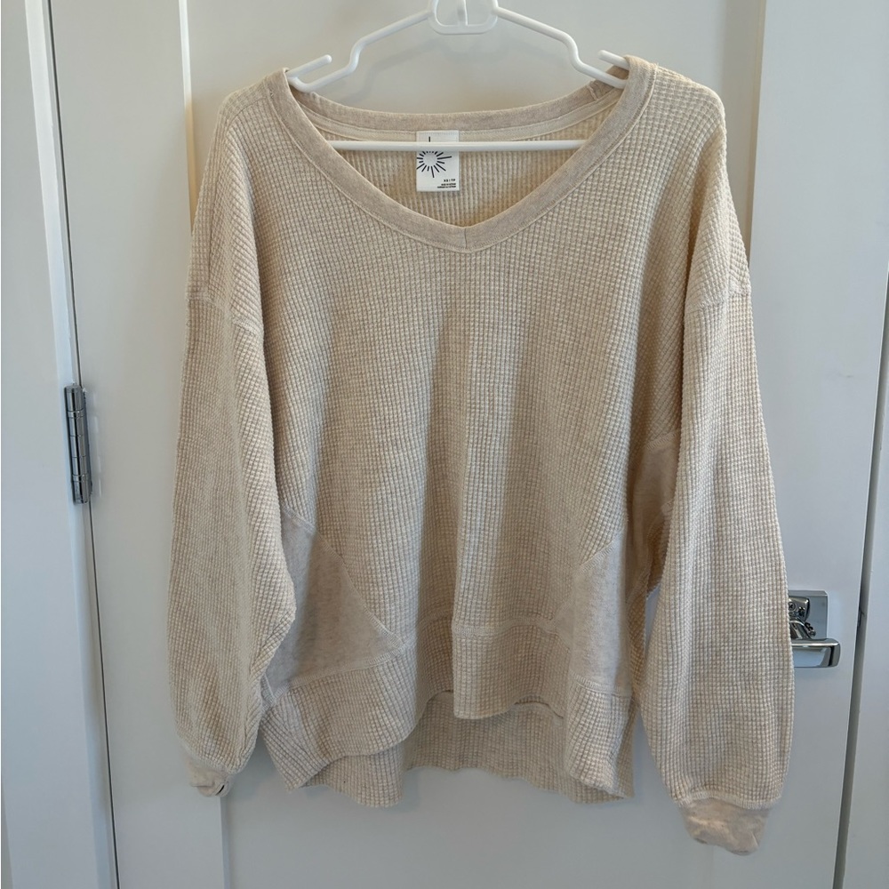 Aerie Cream Long Sleeve Waffle Knit Top